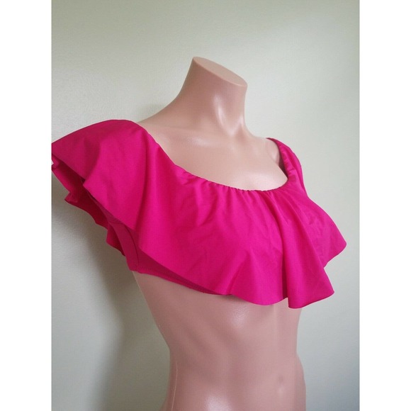 Trina Turk fuchsia pink ruffle off the shoulder bikini top size 6 - Picture 2 of 3